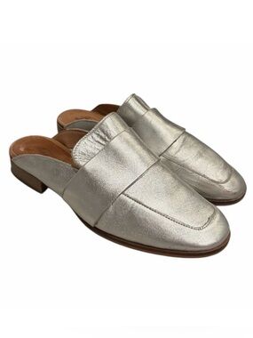 Free People Silver Leather‎ Mule Loafers Made in Spain EU 36 Slip On